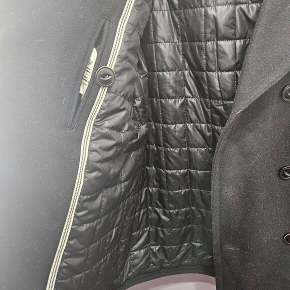 7 Diamonds Peacoat Jacket Coat Men Small Black Wool Blend Lined Double-Breasted - Picture 4 of 12